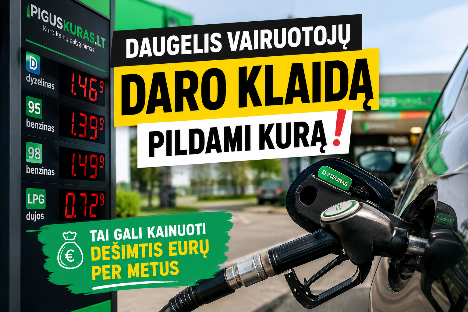 Daugelis vairuotojų daro tą pačią klaidą pildami kurą: ji gali kainuoti dešimtis eurų per metus