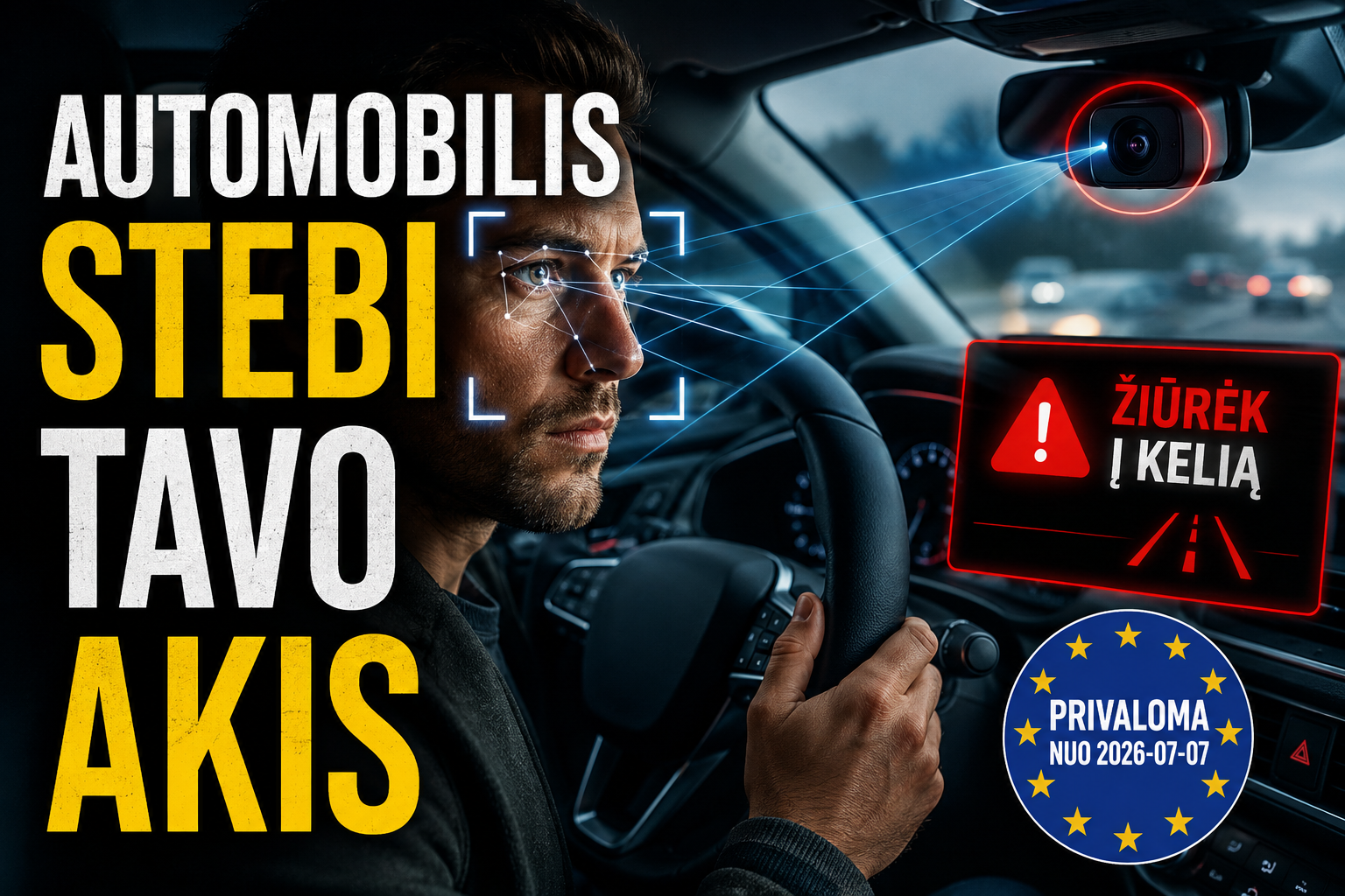 Naujo automobilio salone vairuotojo dėmesį ir akis stebinti kamera